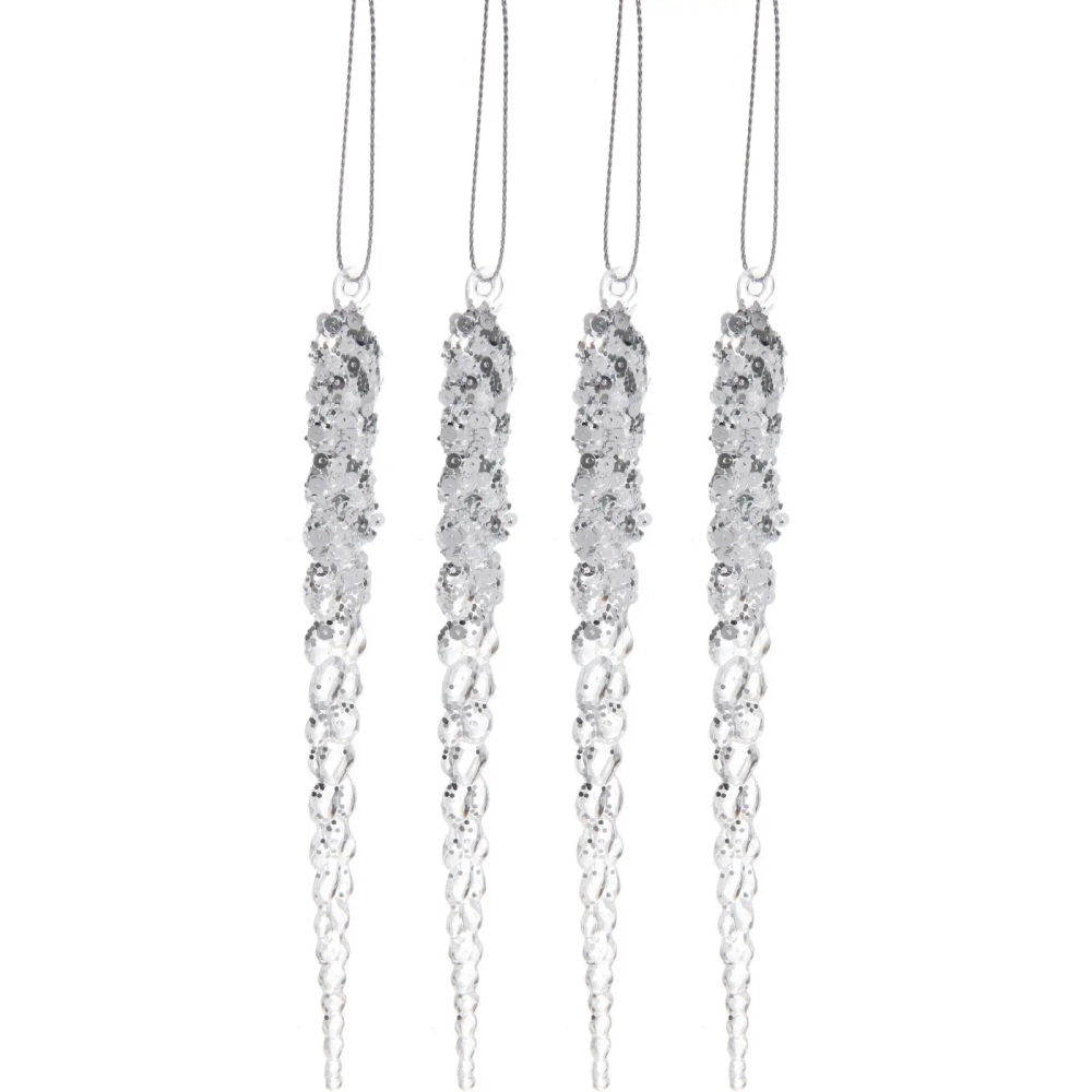 Подвеска «Хрустальная сосулька» 18 см (набор 4 шт), Серебро