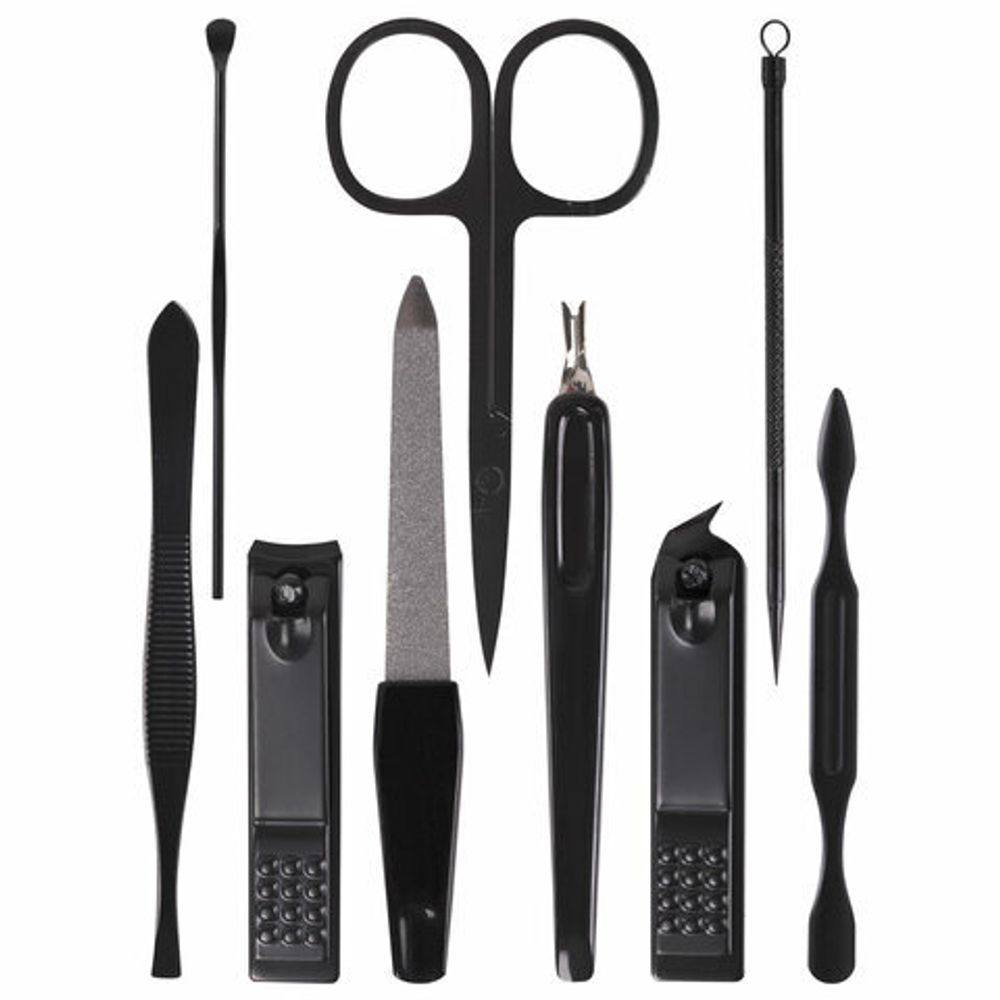 Универсальный набор для маникюра и педикюра 9 в 1 в футляре, MINI, черный карбон, блистер, WBZ, 609496