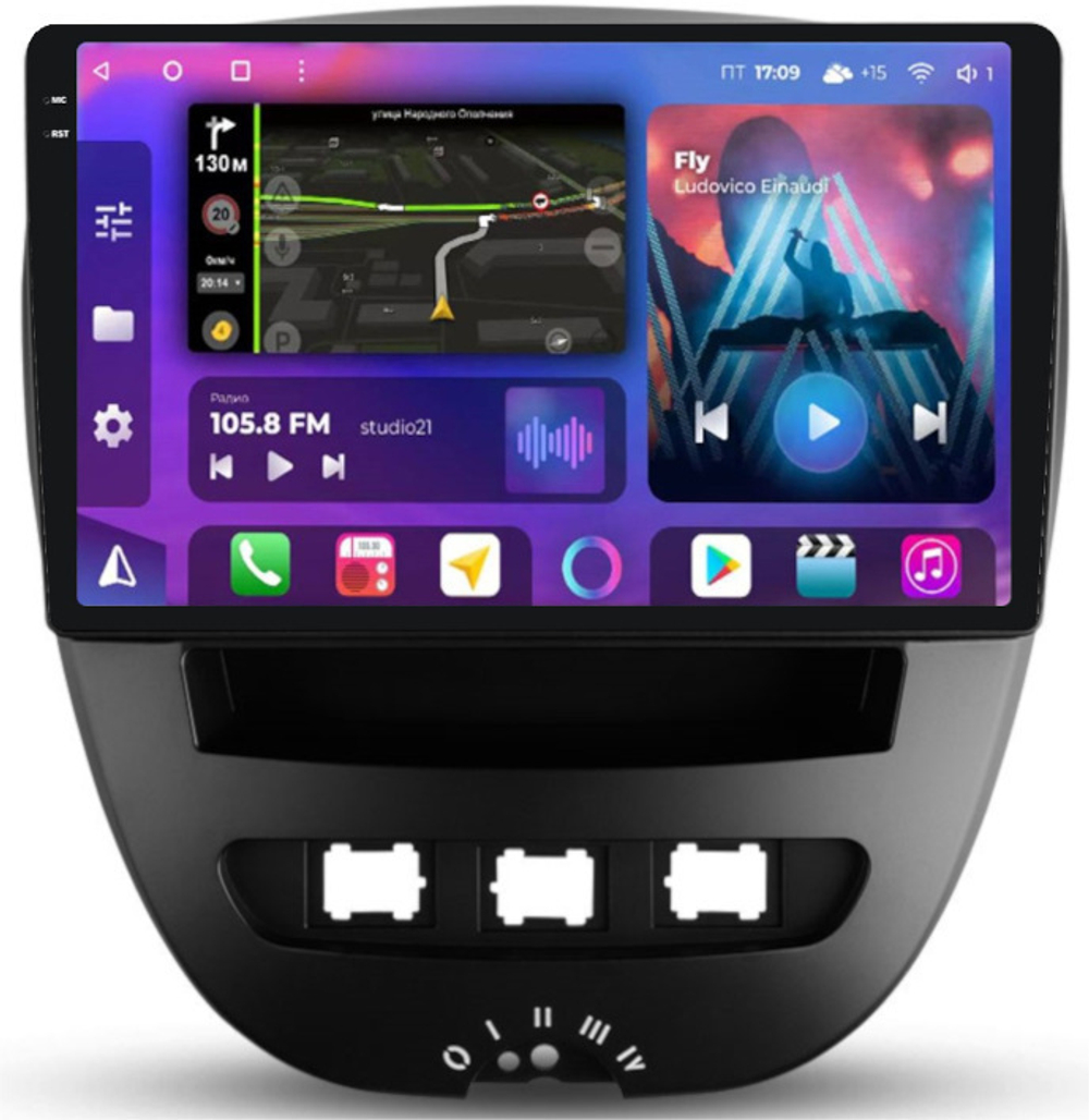 Магнитола для Citroen C1, Peugeot 107, Toyota Aygo - FarCar BM3072M монитор 10.36" QLED на Android 14, TS10, 4+32Гб, CarPlay, 4G SIM-слот