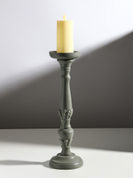 Подсвечник дерево на 1 свечу "Колонна цветочная" серый 10х10х37 см