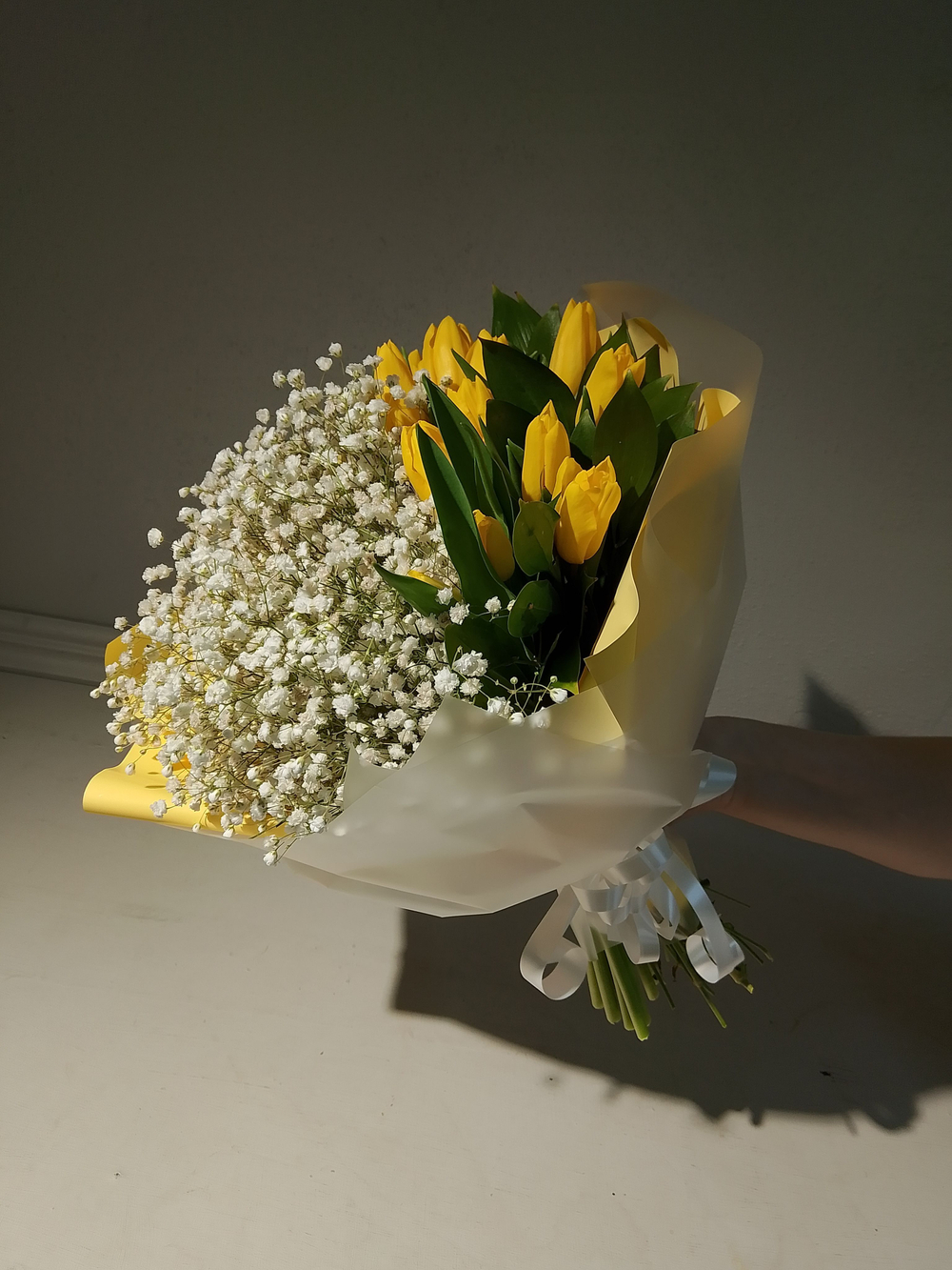 Букет из гипсофилы и тюльпанов (Сборный0002)