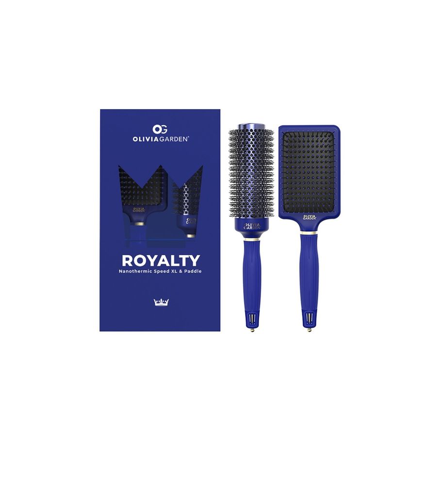 Olivia Garden Royalty Nano Thermic Speed XL large round brush for faster blown + Royalty Paddle Hair brush for easy combing Royalty