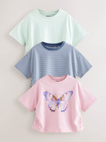 Футболка для девочки Next AM0-630, 3 шт., Мятный, Розовый, Синий