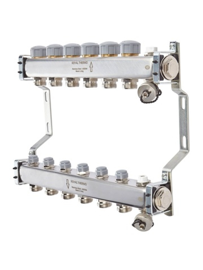 Коллектор нерж. в сборе универсальный 1" ВР-3/4" НР, 6 выходов