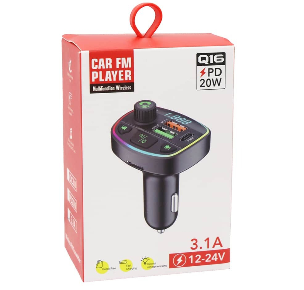 Автомобильный FM-трансмиттер Q16 Bluetooth (черный) LED