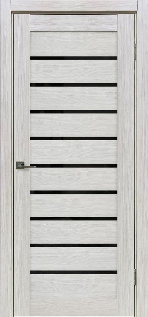 Межкомнатная дверь X-2 / Цвет тон Белая лиственница / Остекление "Лакобель черное" / Двери Верда