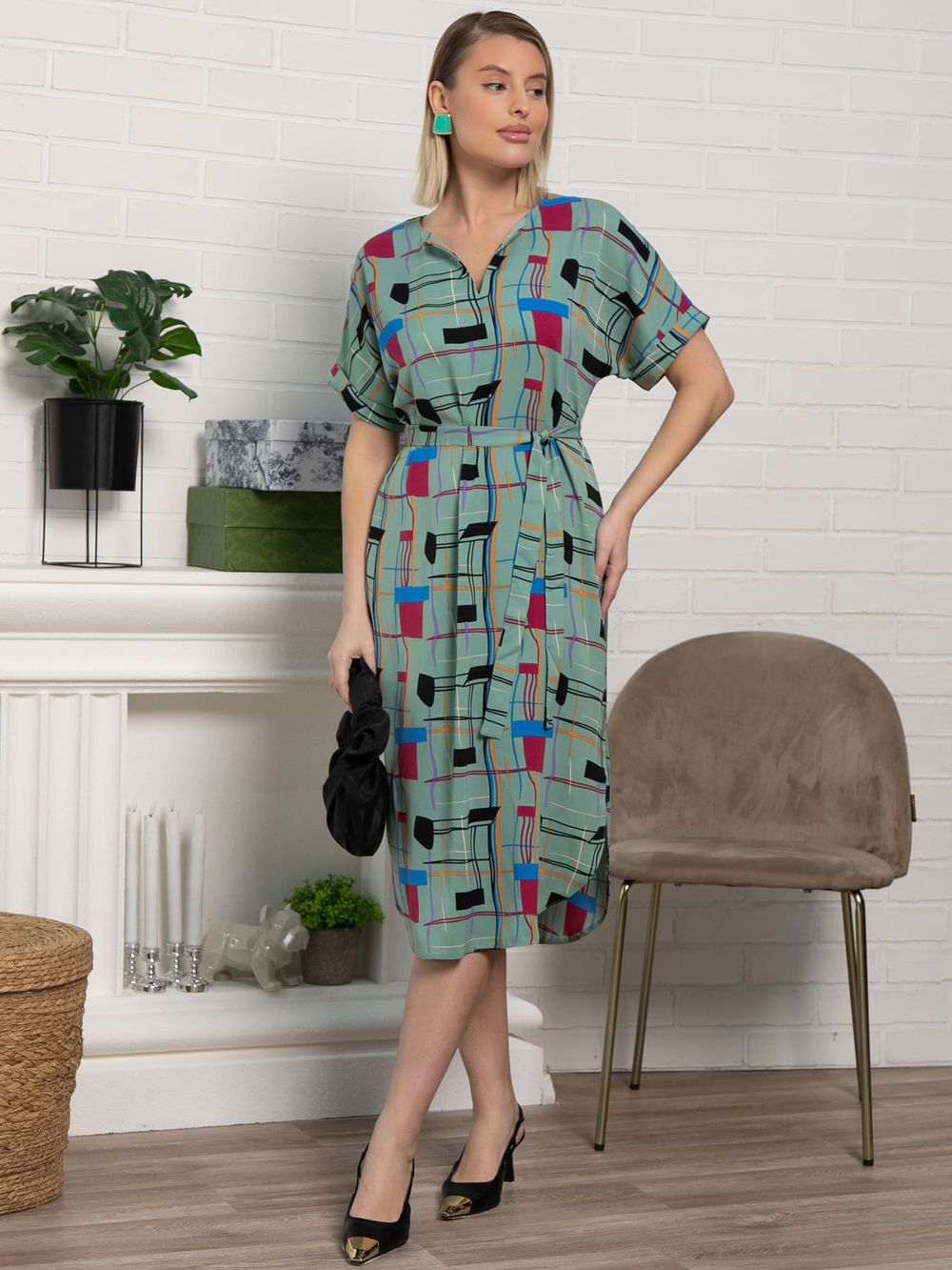 Платье Геометрия стиля (зеленое) П15602-6М LT Collection
