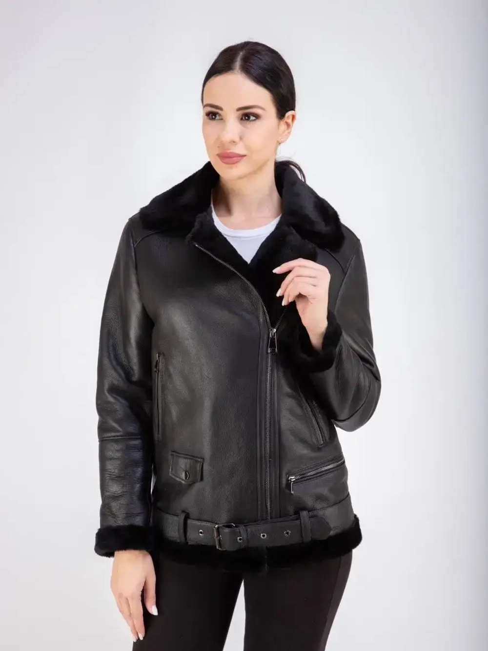 Дубленка авиатор женская натуральная удлиненная Турция