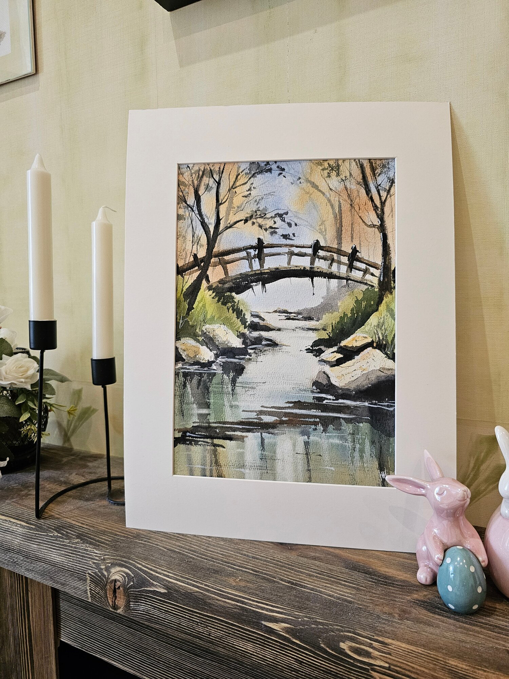 Картина авторская акварельная в паспарту 30х40 см на стену для интерьера "Переправа"