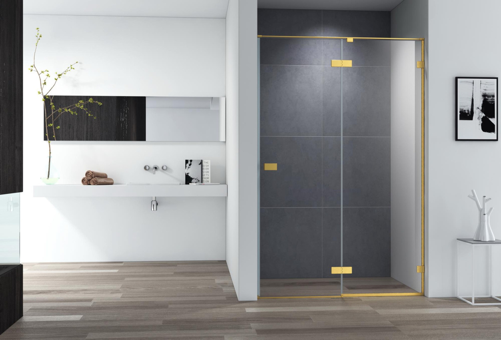 Душевая дверь Cezares BELLAGIO-B-12-140-C-BORO, 140х197, профиль брашированное золото, прозрачное стекло