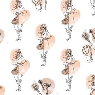 Модная девушка с кисточками для макияжа