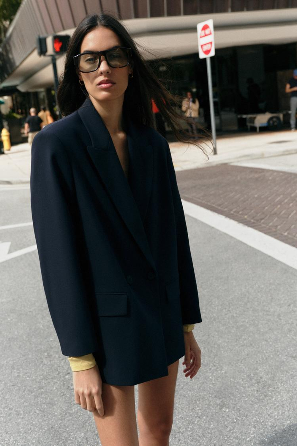 ZARA ДВУБОРТНЫЙ БЛЕЙЗЕР ОВЕРСАЙЗ, МОРСКОЙ СИНИЙ