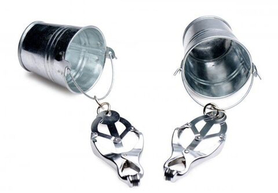 Зажимы на соски с ведрами под грузы Jugs Nipple Clamps with Buckets (Цвет: серебристый)