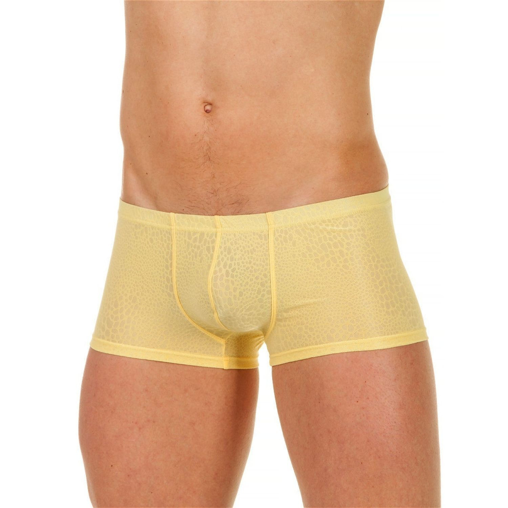 Мужские трусы-хипсы из ткани с текстурой змеиной чешуи Snake Yellow Boxer (Размер: M) (Цвет: желтый)
