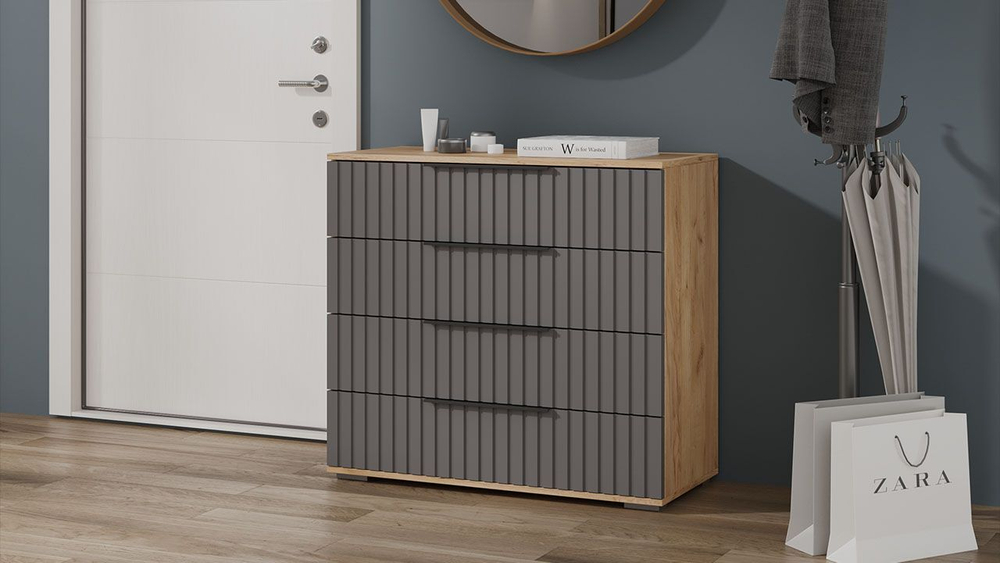 Комод для одежды с ящиками Дуб Крафт золотой/Графит матовый 4 ящика 92х41х84 см