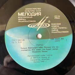 Винтажная виниловая пластинка LP Pupo Пупо (СССР 1985) Редкий Пятак
