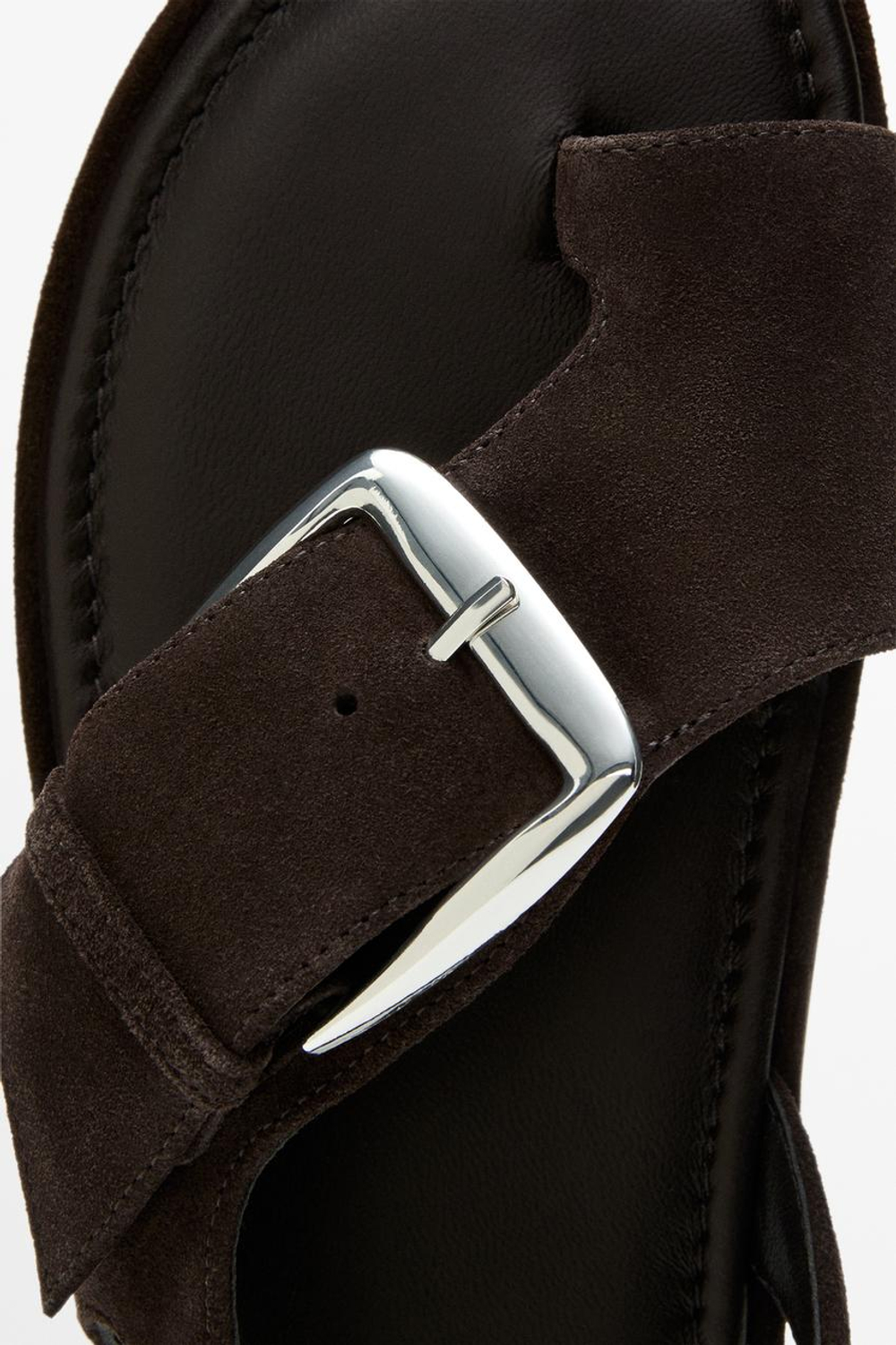 Massimo Dutti Сандалии-шлепанцы на плоской подошве с пряжкой, коричневый