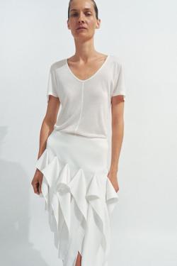 ZARA ЮБКА АСИММЕТРИЧНОГО КРОЯ С ВОЛАНАМИ — ZW COLLECTION, ЭКРЮ