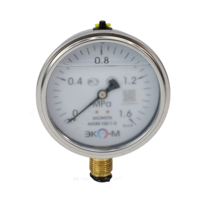 Манометр гидрозаполненный МД93 радиальный Дк100мм 0-1,6 МПа кл.1,0 G1/2" глицерин ЭКОМЕРА МД93-100-G-1,6МПа