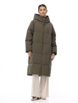 Пуховик длинный с капюшоном, хаки, SilverFox