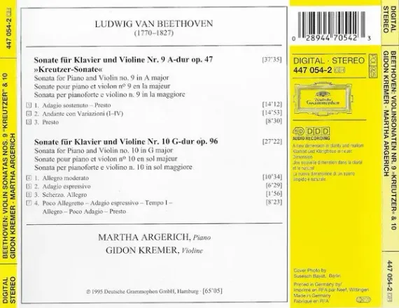 Ludwig van Beethoven, Gidon Kremer, Martha Argerich – Violinsonaten Nos. 9 & 10 (Analogphonic) LP