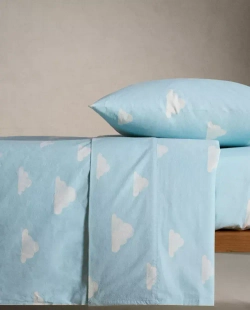 ZARA HOME ДЕТСКАЯ ПРОСТЫНЯ НА РЕЗИНКЕ С ПРИНТОМ, СИНИЙ