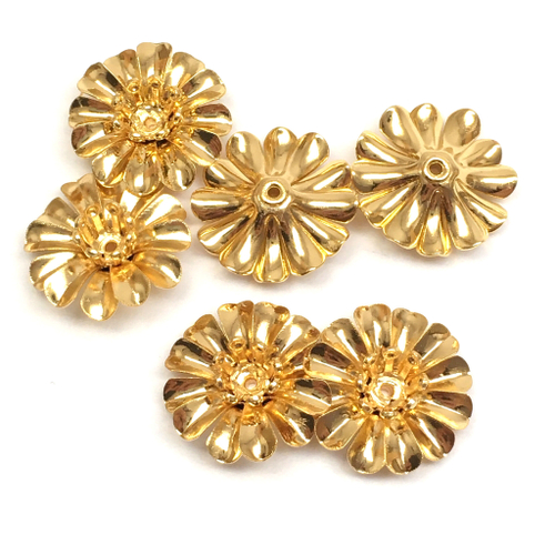 Шапочки для бусин объемные 15х5 мм, позолота