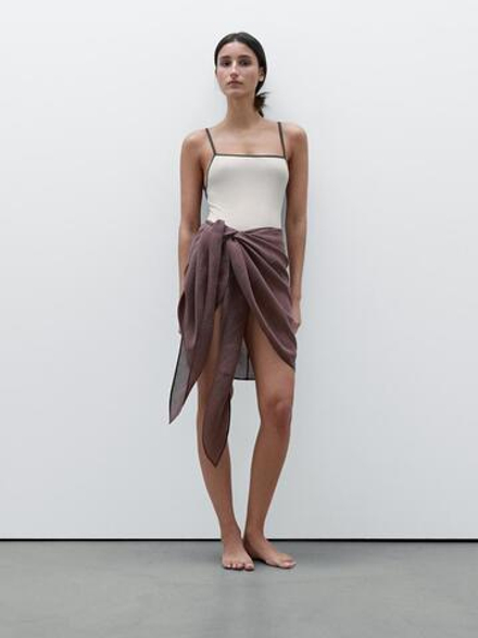 Massimo Dutti Контрастный купальник, натуральный, кремовый