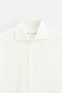 ZARА РУБАШКА ИЗ ХЛОПКА И ШЕРСТИ, ЖЕЛТОВАТО-БЕЛЫЙ