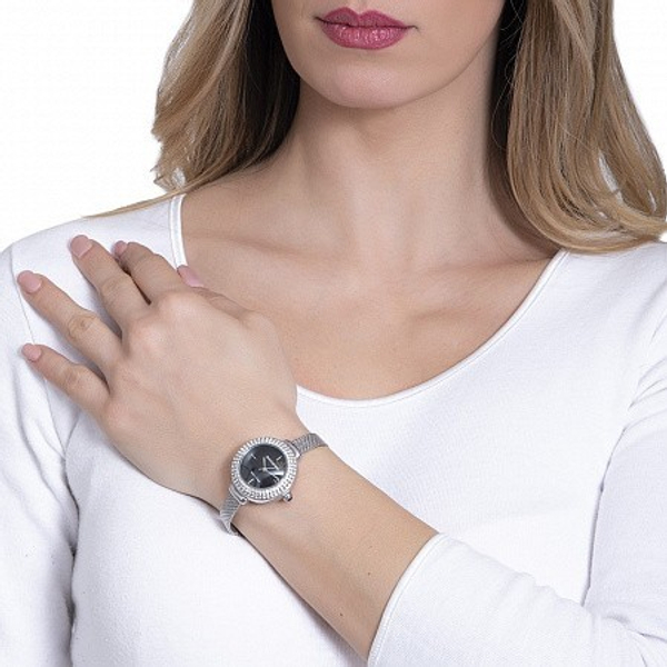 Часы Boccadamo Dome Silver Black DM002 BW/S  с минеральным стеклом, кристаллами Swarovski