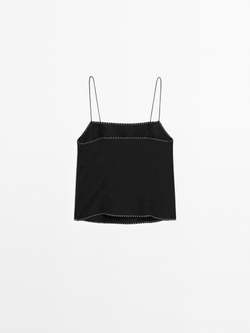 Massimo Dutti Топ на бретелях с контрастной строчкой, черный