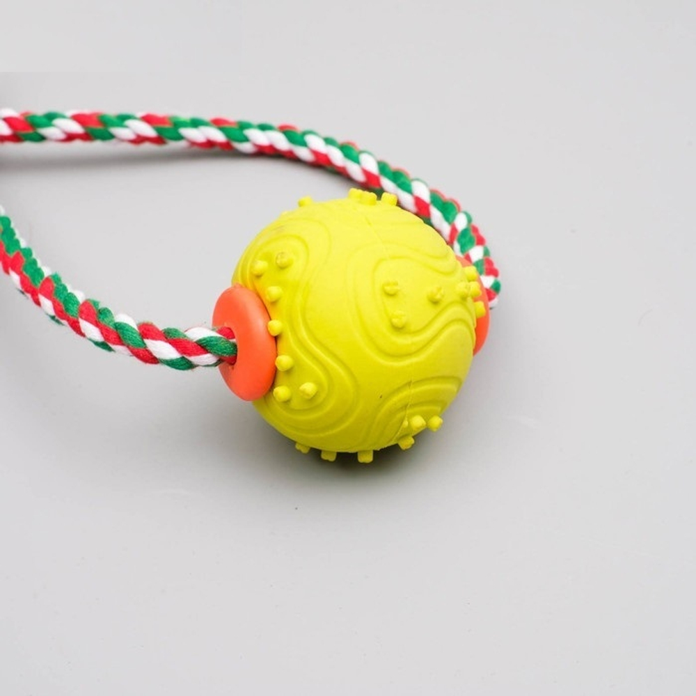 Игрушка канатная с жевательными элементами "Шар с 1 ручкой", до 36 см