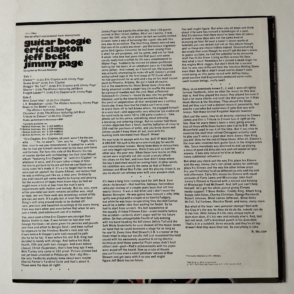 Винтажная виниловая пластинка LP Eric Clapton, Jeff Beck, Jimmy Page Guitar Boogie (USA 1973)