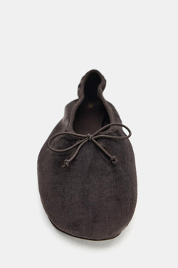 ZARA БАЛЕТКИ ИЗ БАРХАТА С БАНТОМ, СЕРЫЙ