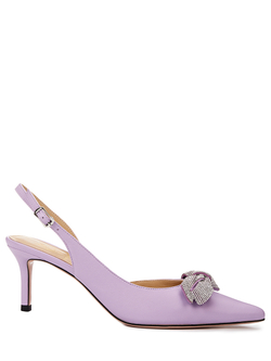 Женские босоножки сиреневые с бантиком из страз