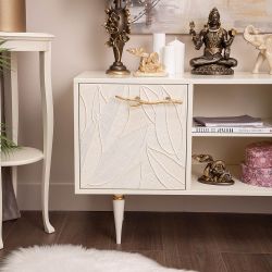 Тумба под ТВ Арт Колор leaves 117см Классик Голд Кремовый белый