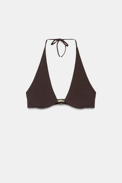 ZARA ТОП-БИКИНИ С ГОРЛОВИНОЙ ХАЛТЕР И МЕТАЛЛИЧЕСКОЙ ДЕТАЛЬЮ, ТЕМНО-БАКЛАЖАНОВЫЙ