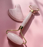 La Mellee/Ролик для лица и скребок Гуаша из натурального розового кварца. Массажный набор для лица