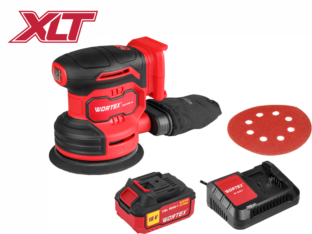 Аккум. эксцентриковая шлифмашина WORTEX COS 1218-1 E в кор. ALL1 XLT SET 18В, 125 мм, 6000-13000