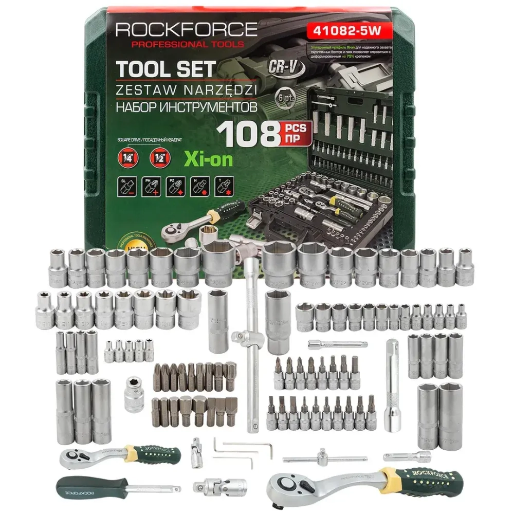 Набор инструментов 108пр. 1/4'', 1/2''(6гр.) RockFORCE RF-41082-5W