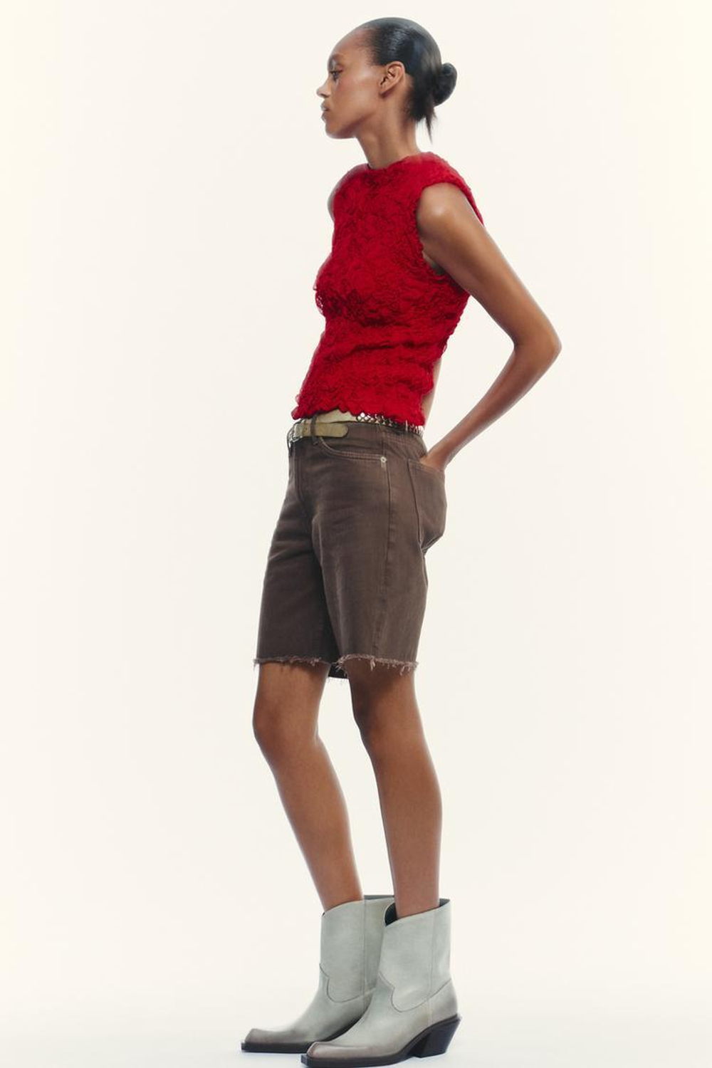 ZARA ТЕКСТУРИРОВАННЫЙ ТРИКОТАЖНЫЙ ТОП, КРАСНЫЙ