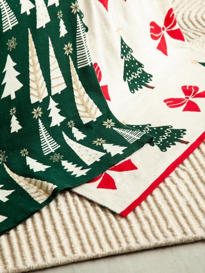 Плед из хлопка с новогодним рисунком christmas bows из коллекции new year essential, 130x180 см