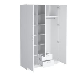 Шкаф гардеробный 1350 2 ящика с зеркалом Париж (белый), МФ 1+1