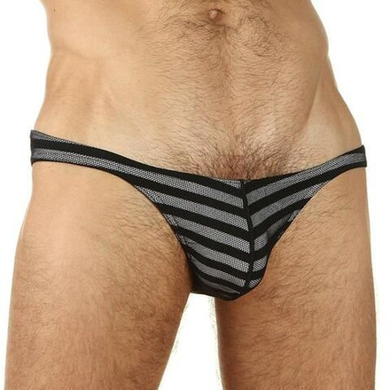 Мужские трусы слипы черные в полоску с сеткой сзади WildMilk