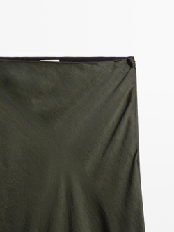 Massimo Dutti Длинная атласная юбка, зеленый