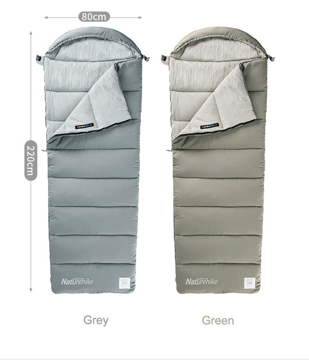 Спальный мешок Naturehike Envelope M400, (190+30)х80 см, серый, для активного отдыха, комфортная температура +1 C