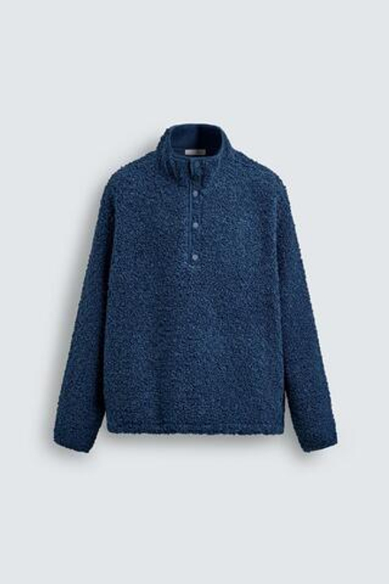 ZARA ТОЛСТОВКА ИЗ ПОЛАРФЛИСА С ЭФФЕКТОМ ИСКУССТВЕННОГО МЕХА, СИНИЙ