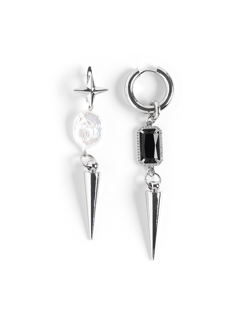 Серьги "Star pearl thorn" c черным агатом Silver