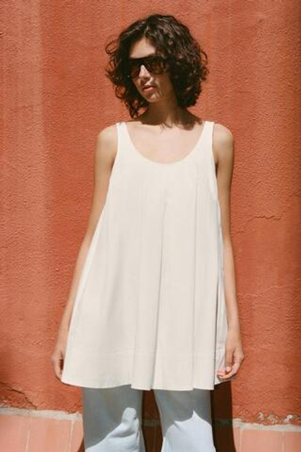 ZARA МИНИ-ПЛАТЬЕ ИЗ ПОПЛИНА, ЖЕЛТОВАТО-БЕЛЫЙ