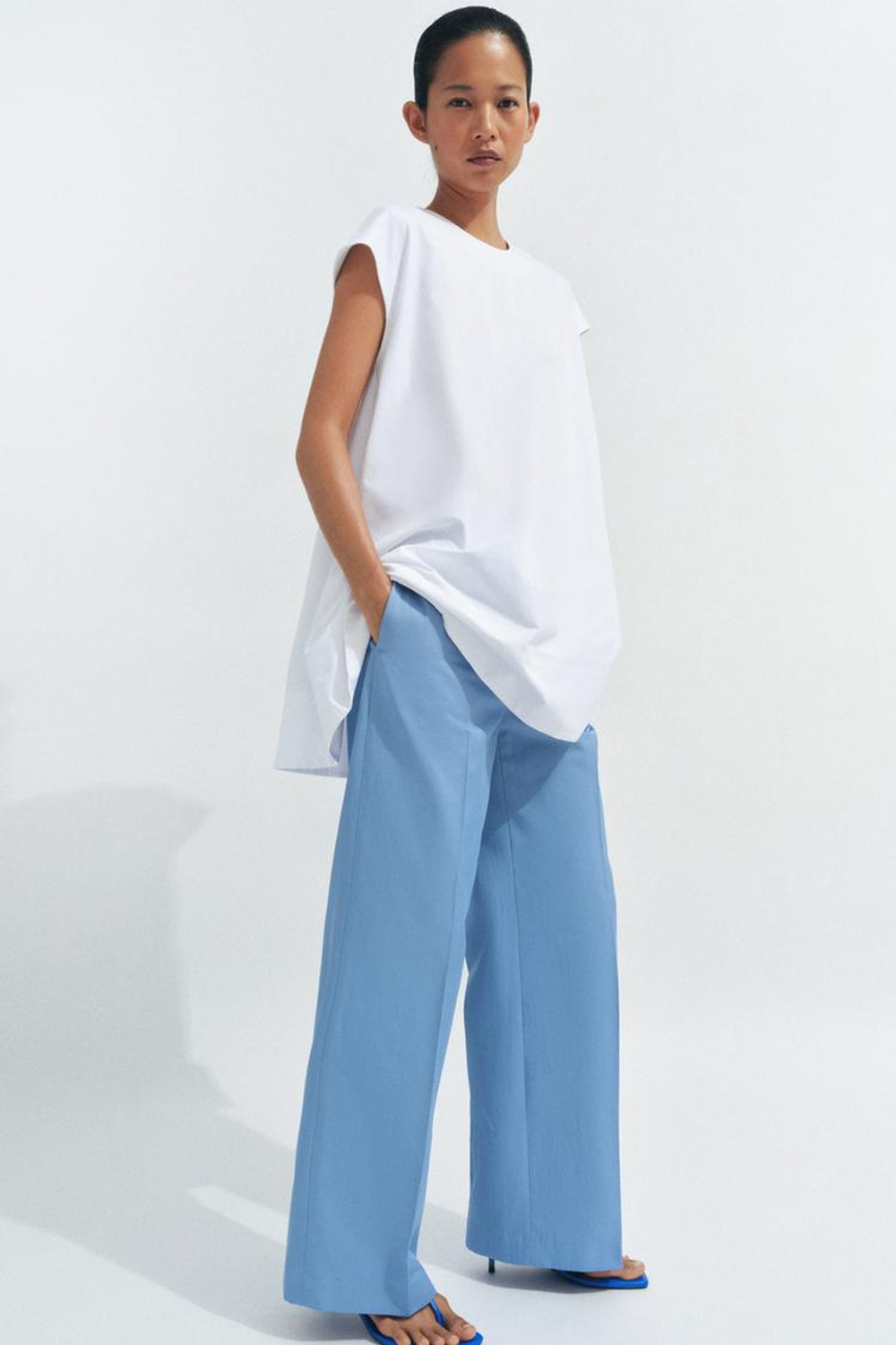 ZARA БРЮКИ STRAIGHT FIT — ZW COLLECTION, СИНИЙ